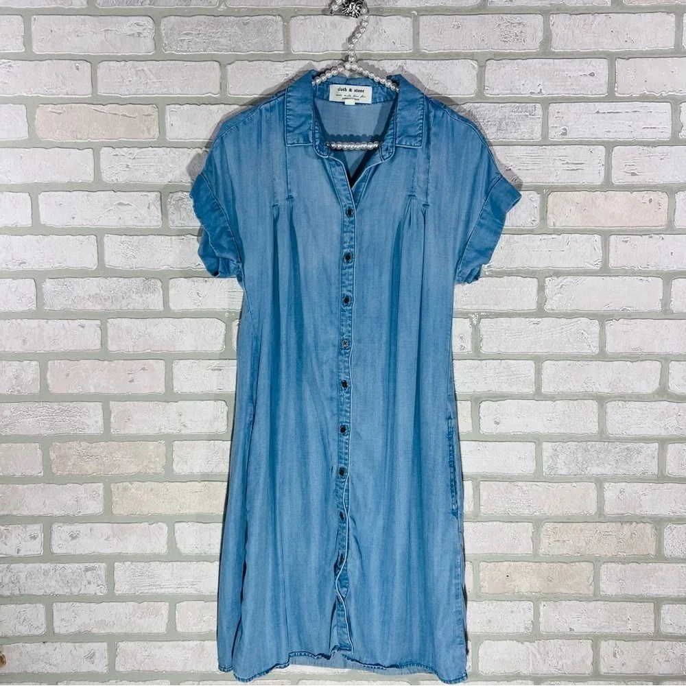 Anthropologie Cloth & Stone Janine Chambray Shirt Dress Size S - Picture 4 of 12